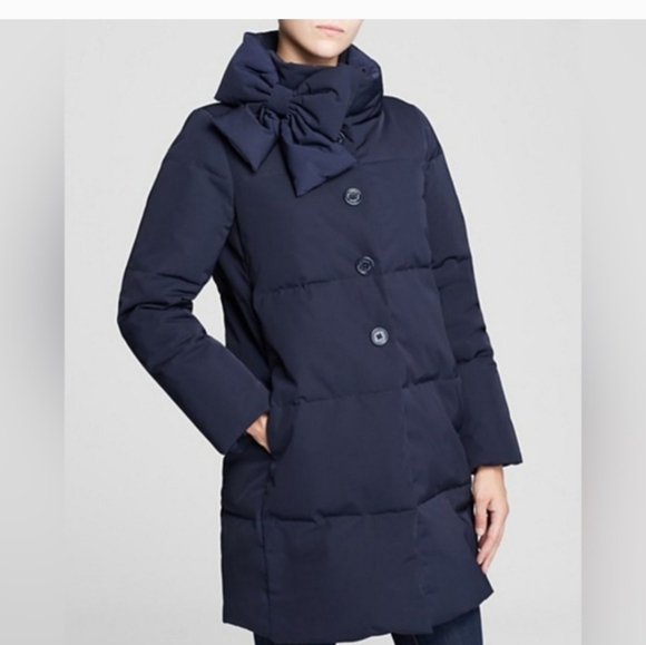 Kate Spade Women's Navy Puffer Coat With A Bow Detail - Picture 2 of 7